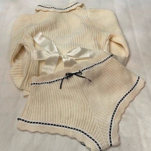 New! For Love And Lemons Jeanette Cardigan and Shorts Set cream 2583 - Picture 7 of 11